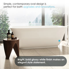 Altair Sarnia 59" x 32" Flatbottom Freestanding Acrylic Soaking Bathtub in Glossy White with Drain and Integrated Overflow