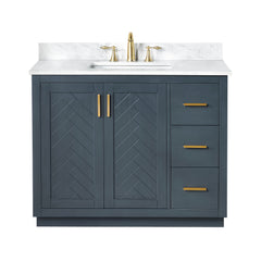 Altair Gazsi 42" Single Bathroom Vanity Set in Charcoal Blue with Grain White Engineered Stone Countertop - Without Mirror