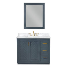 Altair Gazsi 42" Single Bathroom Vanity Set in Charcoal Blue with Grain White Engineered Stone Countertop