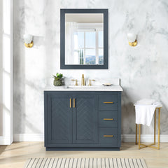 Altair Gazsi 42" Single Bathroom Vanity Set in Charcoal Blue with Grain White Engineered Stone Countertop