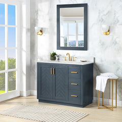 Altair Gazsi 42" Single Bathroom Vanity Set in Charcoal Blue with Grain White Engineered Stone Countertop