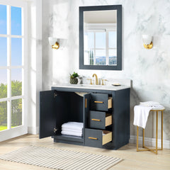 Altair Gazsi 42" Single Bathroom Vanity Set in Charcoal Blue with Grain White Engineered Stone Countertop