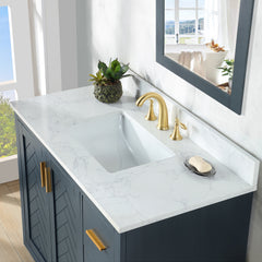 Altair Gazsi 42" Single Bathroom Vanity Set in Charcoal Blue with Grain White Engineered Stone Countertop