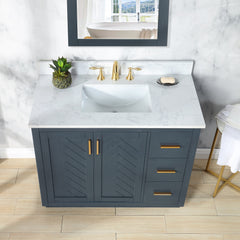 Altair Gazsi 42" Single Bathroom Vanity Set in Charcoal Blue with Grain White Engineered Stone Countertop