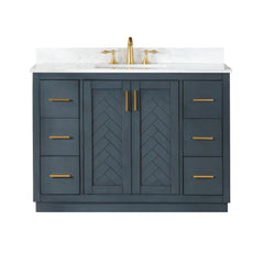 Altair Gazsi 48" Single Bathroom Vanity Set in Charcoal Blue with Grain White Engineered Stone Countertop - Without Mirror