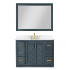 Altair Gazsi 48" Single Bathroom Vanity Set in Charcoal Blue with Grain White Engineered Stone Countertop