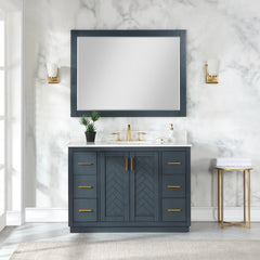 Altair Gazsi 48" Single Bathroom Vanity Set in Charcoal Blue with Grain White Engineered Stone Countertop