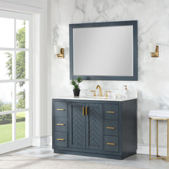 Altair Gazsi 48" Single Bathroom Vanity Set in Charcoal Blue with Grain White Engineered Stone Countertop