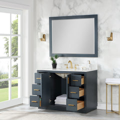 Altair Gazsi 48" Single Bathroom Vanity Set in Charcoal Blue with Grain White Engineered Stone Countertop