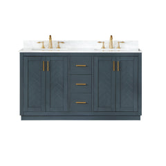 Altair Gazsi 60" Double Bathroom Vanity Set in Charcoal Blue with Grain White Engineered Stone Countertop - Without Mirror