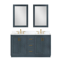 Altair Gazsi 60" Double Bathroom Vanity Set in Charcoal Blue with Grain White Engineered Stone Countertop