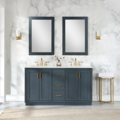 Altair Gazsi 60" Double Bathroom Vanity Set in Charcoal Blue with Grain White Engineered Stone Countertop