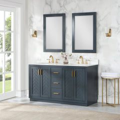 Altair Gazsi 60" Double Bathroom Vanity Set in Charcoal Blue with Grain White Engineered Stone Countertop