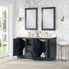 Altair Gazsi 60" Double Bathroom Vanity Set in Charcoal Blue with Grain White Engineered Stone Countertop
