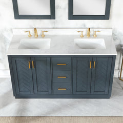 Altair Gazsi 60" Double Bathroom Vanity Set in Charcoal Blue with Grain White Engineered Stone Countertop