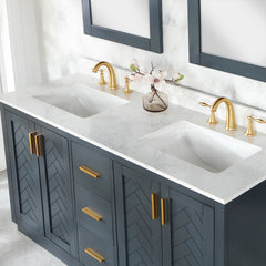 Altair Gazsi 60" Double Bathroom Vanity Set in Charcoal Blue with Grain White Engineered Stone Countertop
