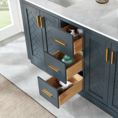 Altair Gazsi 60" Double Bathroom Vanity Set in Charcoal Blue with Grain White Engineered Stone Countertop