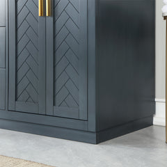 Altair Gazsi 60" Double Bathroom Vanity Set in Charcoal Blue with Grain White Engineered Stone Countertop