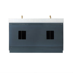 Altair Gazsi 60" Double Bathroom Vanity Set in Charcoal Blue with Grain White Engineered Stone Countertop