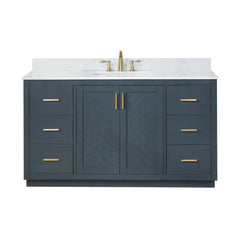 Altair Gazsi 60" Single Bathroom Vanity Set in Charcoal Blue with Grain White Engineered Stone Countertop - Without Mirror