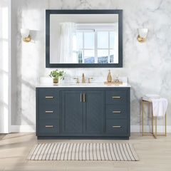 Altair Gazsi 60" Single Bathroom Vanity Set in Charcoal Blue with Grain White Engineered Stone Countertop