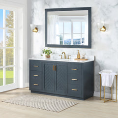 Altair Gazsi 60" Single Bathroom Vanity Set in Charcoal Blue with Grain White Engineered Stone Countertop