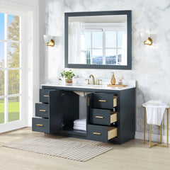 Altair Gazsi 60" Single Bathroom Vanity Set in Charcoal Blue with Grain White Engineered Stone Countertop
