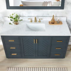 Altair Gazsi 60" Single Bathroom Vanity Set in Charcoal Blue with Grain White Engineered Stone Countertop