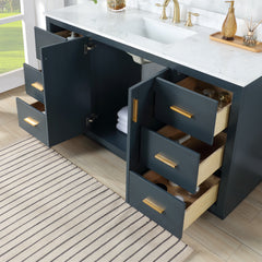 Altair Gazsi 60" Single Bathroom Vanity Set in Charcoal Blue with Grain White Engineered Stone Countertop