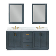 Altair Gazsi 72" Double Bathroom Vanity Set in Charcoal Blue with Grain White Engineered Stone Countertop