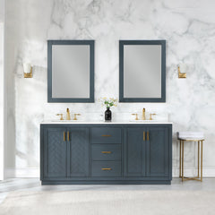 Altair Gazsi 72" Double Bathroom Vanity Set in Charcoal Blue with Grain White Engineered Stone Countertop