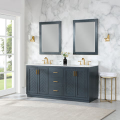 Altair Gazsi 72" Double Bathroom Vanity Set in Charcoal Blue with Grain White Engineered Stone Countertop