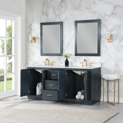 Altair Gazsi 72" Double Bathroom Vanity Set in Charcoal Blue with Grain White Engineered Stone Countertop