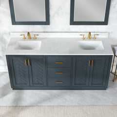 Altair Gazsi 72" Double Bathroom Vanity Set in Charcoal Blue with Grain White Engineered Stone Countertop