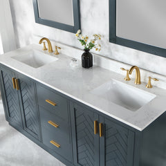 Altair Gazsi 72" Double Bathroom Vanity Set in Charcoal Blue with Grain White Engineered Stone Countertop