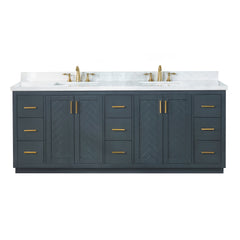 Altair Gazsi 84" Double Bathroom Vanity Set in Charcoal Blue with Grain White Engineered Stone Countertop - Without Mirror