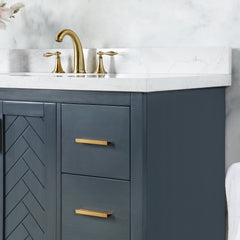 Altair Gazsi 84" Double Bathroom Vanity Set in Charcoal Blue with Grain White Engineered Stone Countertop