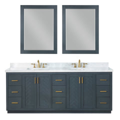 Altair Gazsi 84" Double Bathroom Vanity Set in Charcoal Blue with Grain White Engineered Stone Countertop