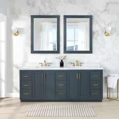 Altair Gazsi 84" Double Bathroom Vanity Set in Charcoal Blue with Grain White Engineered Stone Countertop