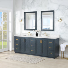 Altair Gazsi 84" Double Bathroom Vanity Set in Charcoal Blue with Grain White Engineered Stone Countertop