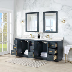Altair Gazsi 84" Double Bathroom Vanity Set in Charcoal Blue with Grain White Engineered Stone Countertop