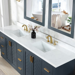 Altair Gazsi 84" Double Bathroom Vanity Set in Charcoal Blue with Grain White Engineered Stone Countertop