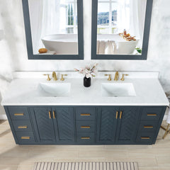 Altair Gazsi 84" Double Bathroom Vanity Set in Charcoal Blue with Grain White Engineered Stone Countertop