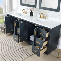 Altair Gazsi 84" Double Bathroom Vanity Set in Charcoal Blue with Grain White Engineered Stone Countertop