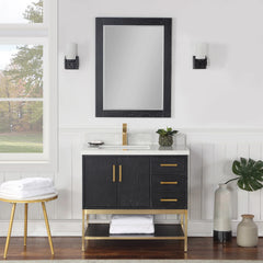 Altair Wildy 36" Single Bathroom Vanity Set with Grain White Engineered Stone Countertop with Mirror - 546036