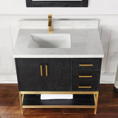 Altair Wildy 36" Single Bathroom Vanity Set with Grain White Engineered Stone Countertop with Mirror - 546036