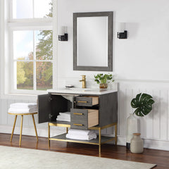 Altair Wildy 36" Single Bathroom Vanity Set with Grain White Engineered Stone Countertop with Mirror - 546036