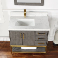 Altair Wildy 36" Single Bathroom Vanity Set with Grain White Engineered Stone Countertop with Mirror - 546036