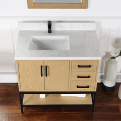 Altair Wildy 36" Single Bathroom Vanity Set with Grain White Engineered Stone Countertop with Mirror - 546036