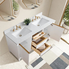 Vanity Art 54-Inch Bathroom Vanity: Double Sink, Ceramic Top, Soft-Closing Doors & Drawers, Solid Wood Frame - CVH54D